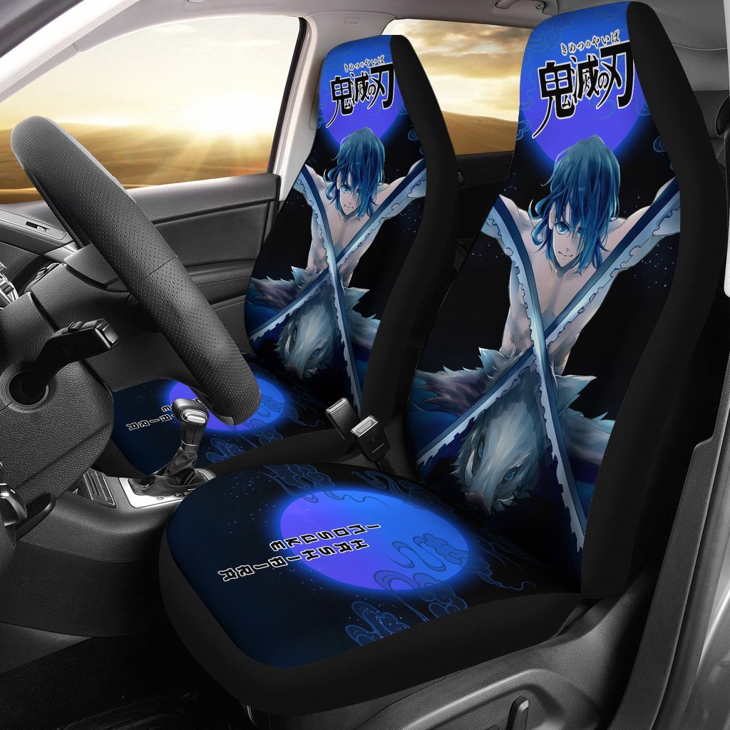 Inosuke Demon Slayer Under The Moon Car Seat Covers Custom Anime Car Accessories-Gear Wanta