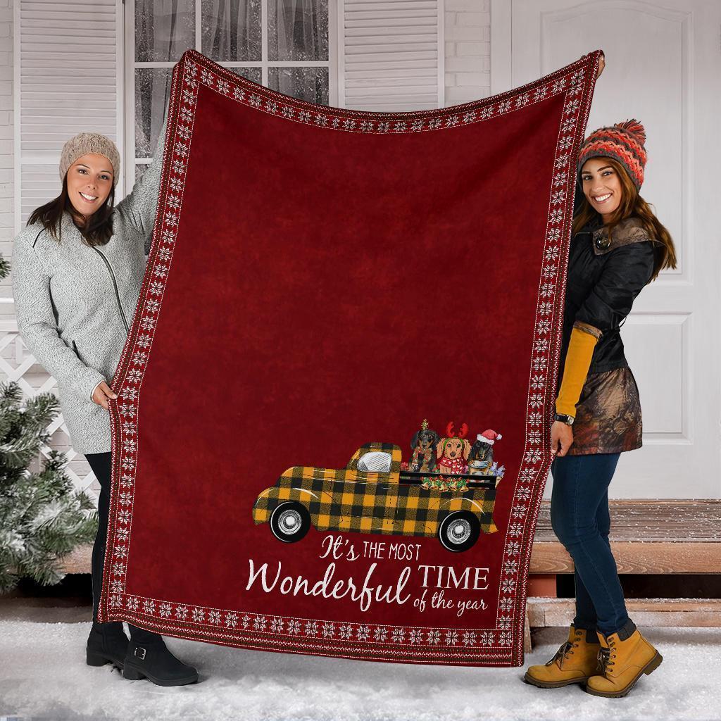 It's The Most Wonderful Time Of Year Dachshund Fleece Blanket-Gear Wanta
