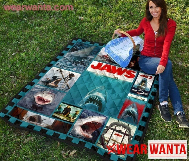Jaws Quilt Blanket Custom Printed Horror Movies Vintage-Gear Wanta