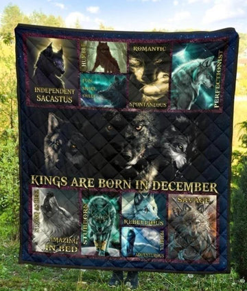 Kings Are Born In December Birthday Quilt Blanket Wolf Lover Gift-Gear Wanta