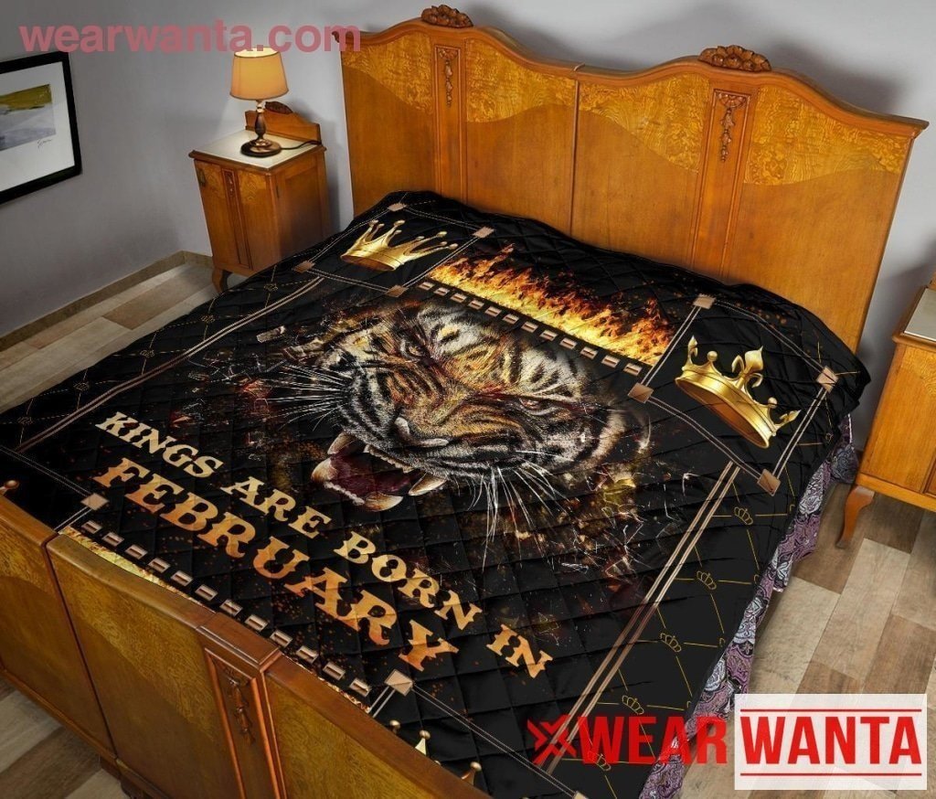 Kings Are Born In February Birthday Tiger Quilt Blanket For Men-Gear Wanta