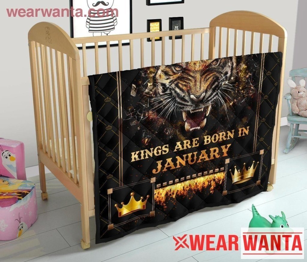 Kings Are Born In January Birthday Tigers Quilt Blanket For Men-Gear Wanta