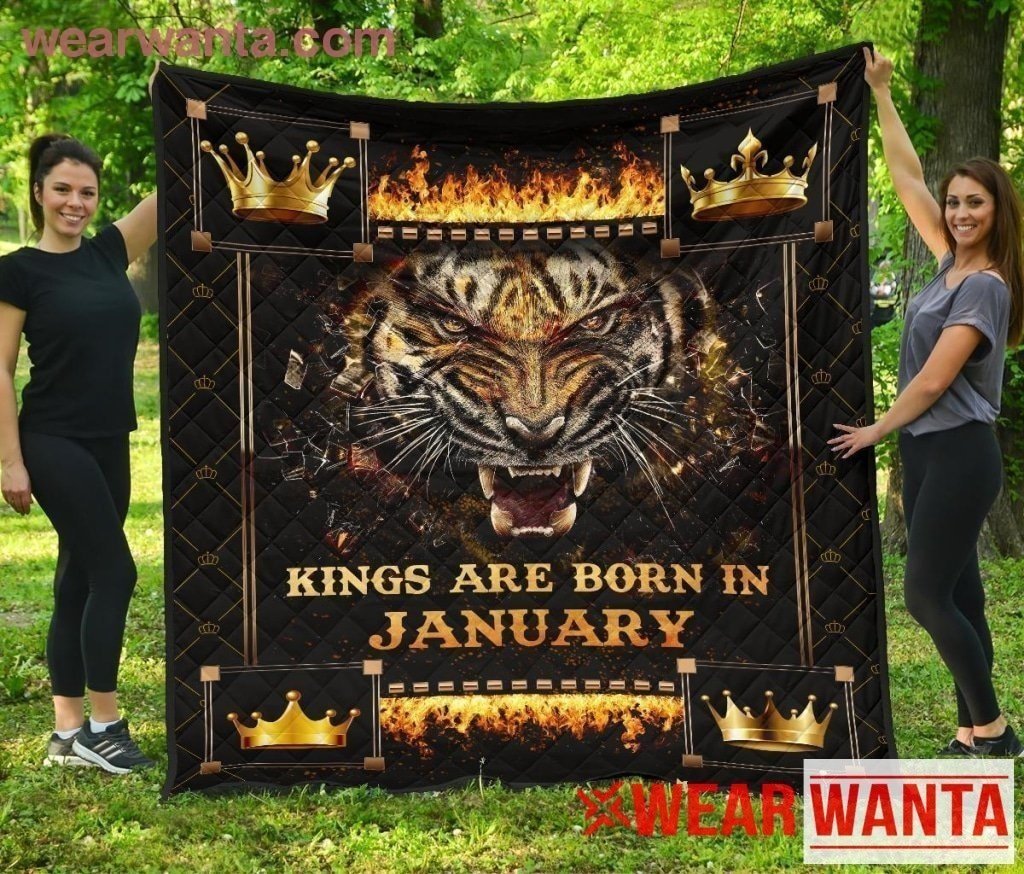 Kings Are Born In January Birthday Tigers Quilt Blanket For Men-Gear Wanta