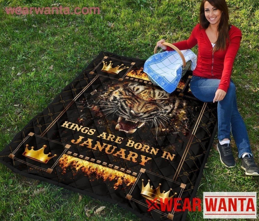 Kings Are Born In January Birthday Tigers Quilt Blanket For Men-Gear Wanta