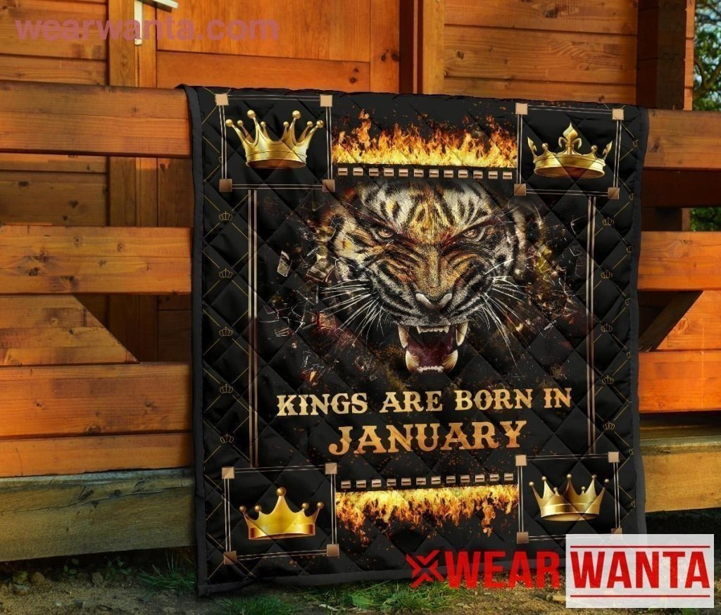 Kings Are Born In January Birthday Tigers Quilt Blanket For Men-Gear Wanta