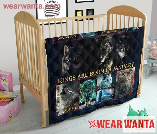 Kings Are Born In January Birthday Wolf Blanket Birthday Gift-Gear Wanta