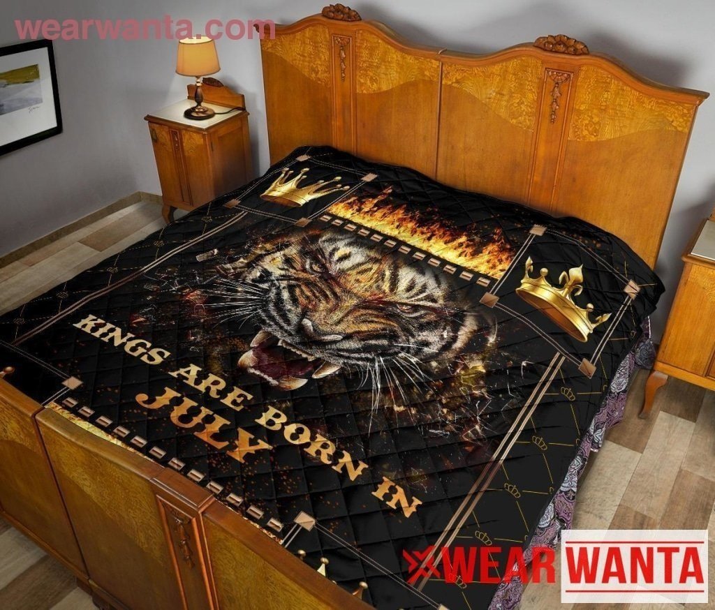Kings Are Born In July Birthday Tiger Quilt Blanket For Men-Gear Wanta