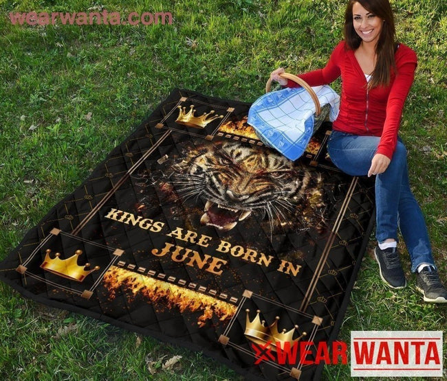 Kings Are Born In June Birthday Tiger Quilt Blanket For Men-Gear Wanta