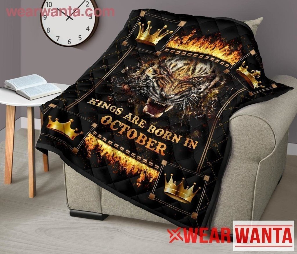 Kings Are Born In October Birthday Tiger Quilt Blanket For Men-Gear Wanta