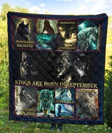 Kings Are Born In September Birthday Quilt Blanket Wolf Lover Gift-Gear Wanta