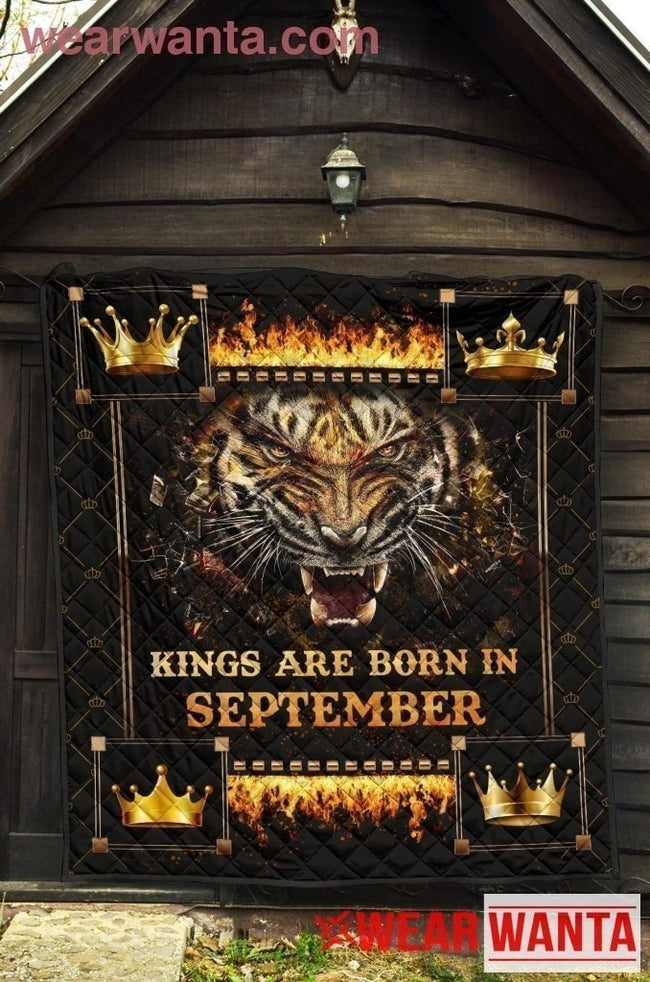 Kings Are Born In September Birthday Tiger Quilt Blanket For Men-Gear Wanta