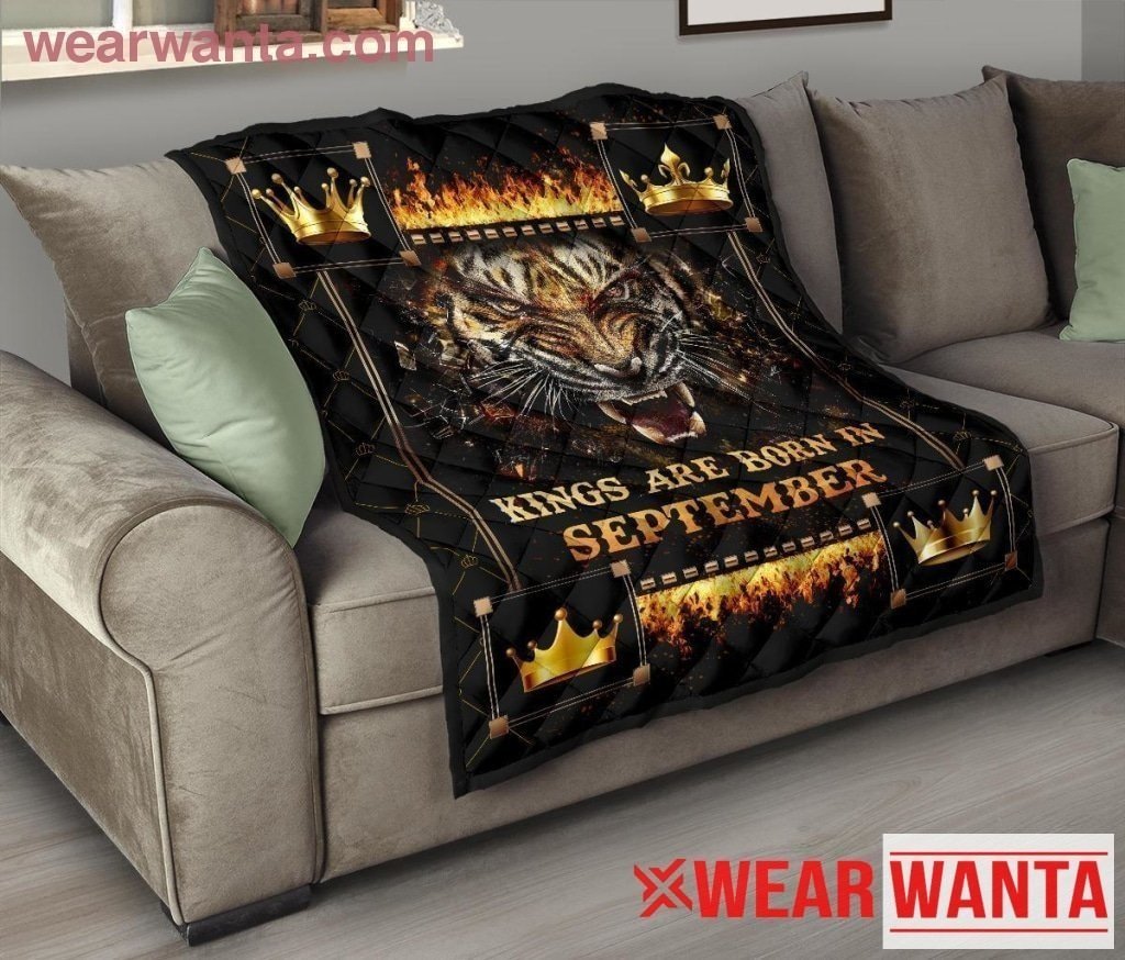 Kings Are Born In September Birthday Tiger Quilt Blanket For Men-Gear Wanta