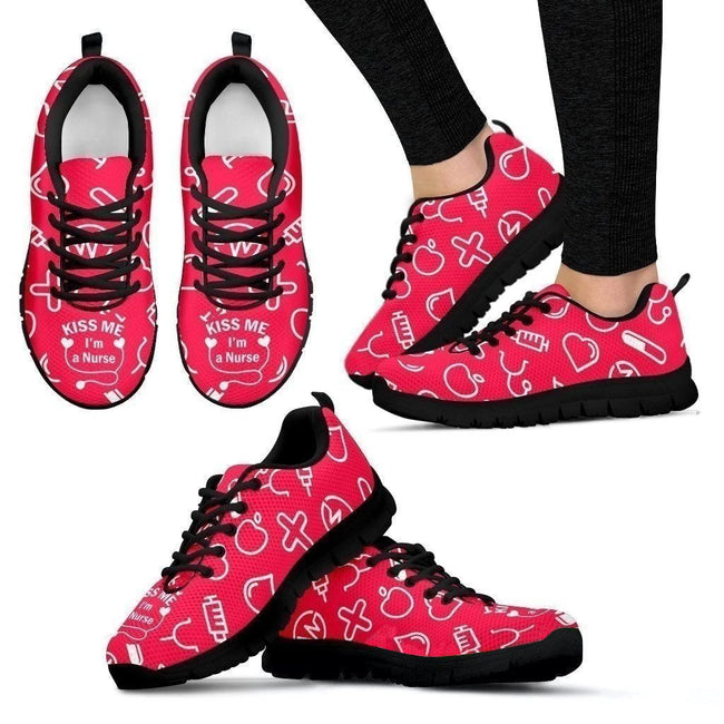 Kiss Me I'm A Nurse Funny Pink Women's Sneakers-Gear Wanta