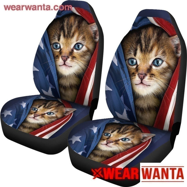 Kitty Cat Car Seat Covers Custom US Flag Car Decoration Accessories-Gear Wanta