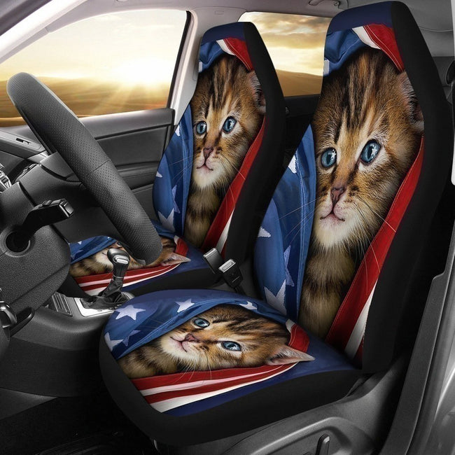 Kitty Cat Car Seat Covers Custom US Flag Car Decoration Accessories-Gear Wanta