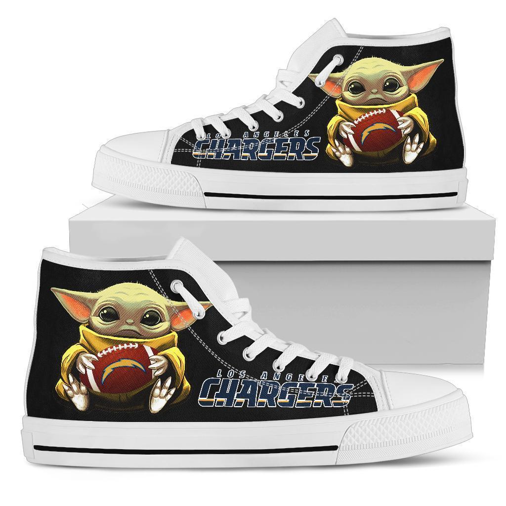 LA Chargers Sneakers Cute Baby Yoda High Top Shoes Custom-Gear Wanta