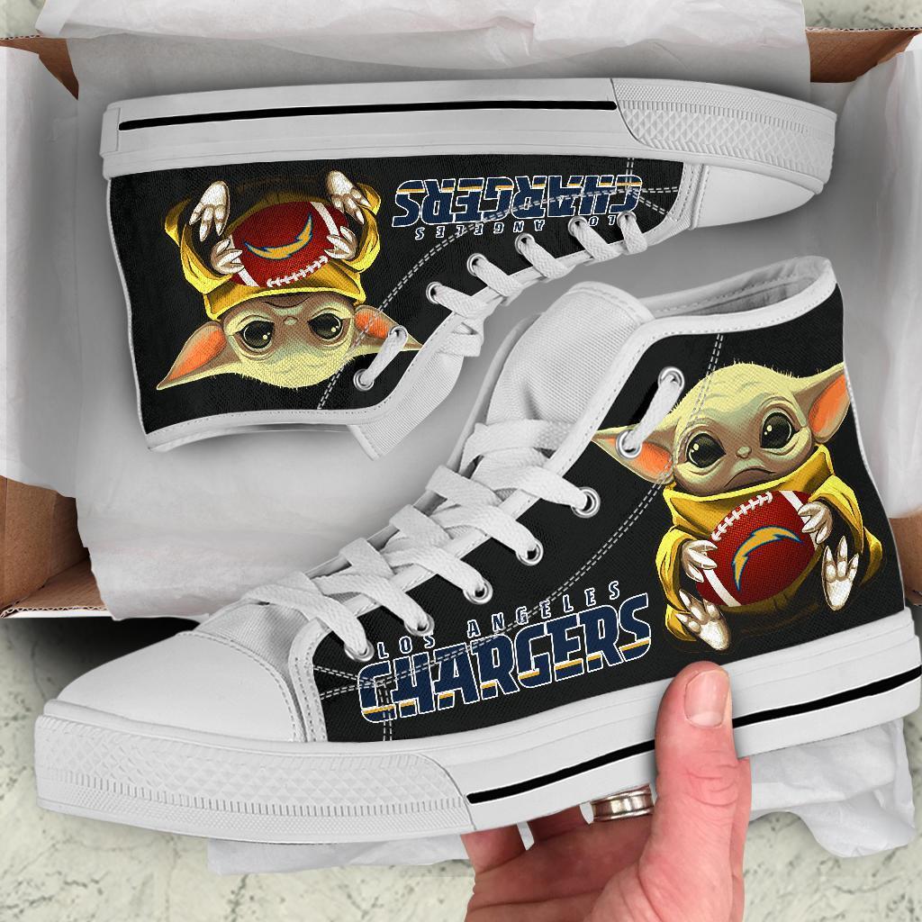 LA Chargers Sneakers Cute Baby Yoda High Top Shoes Custom-Gear Wanta