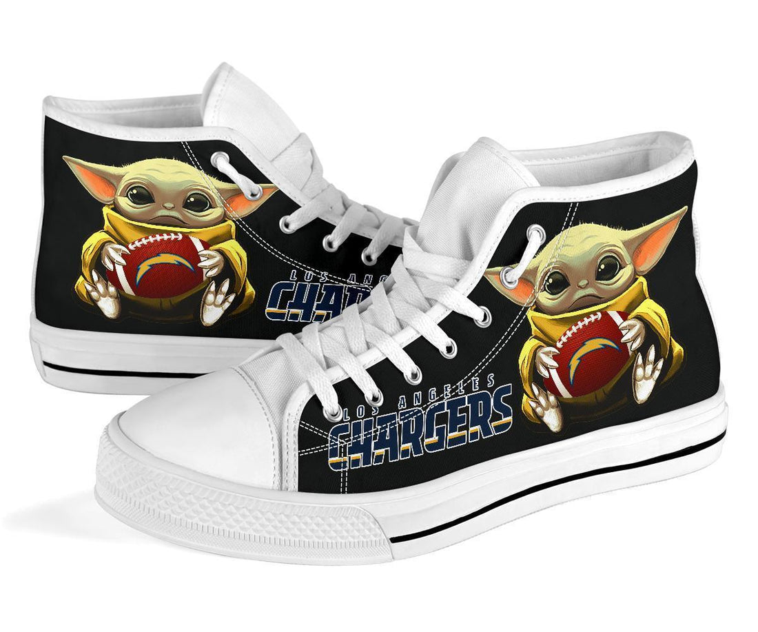 LA Chargers Sneakers Cute Baby Yoda High Top Shoes Custom-Gear Wanta