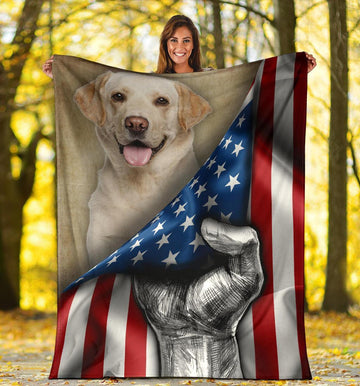 Labrador Fleece Blanket American Flag-Gear Wanta