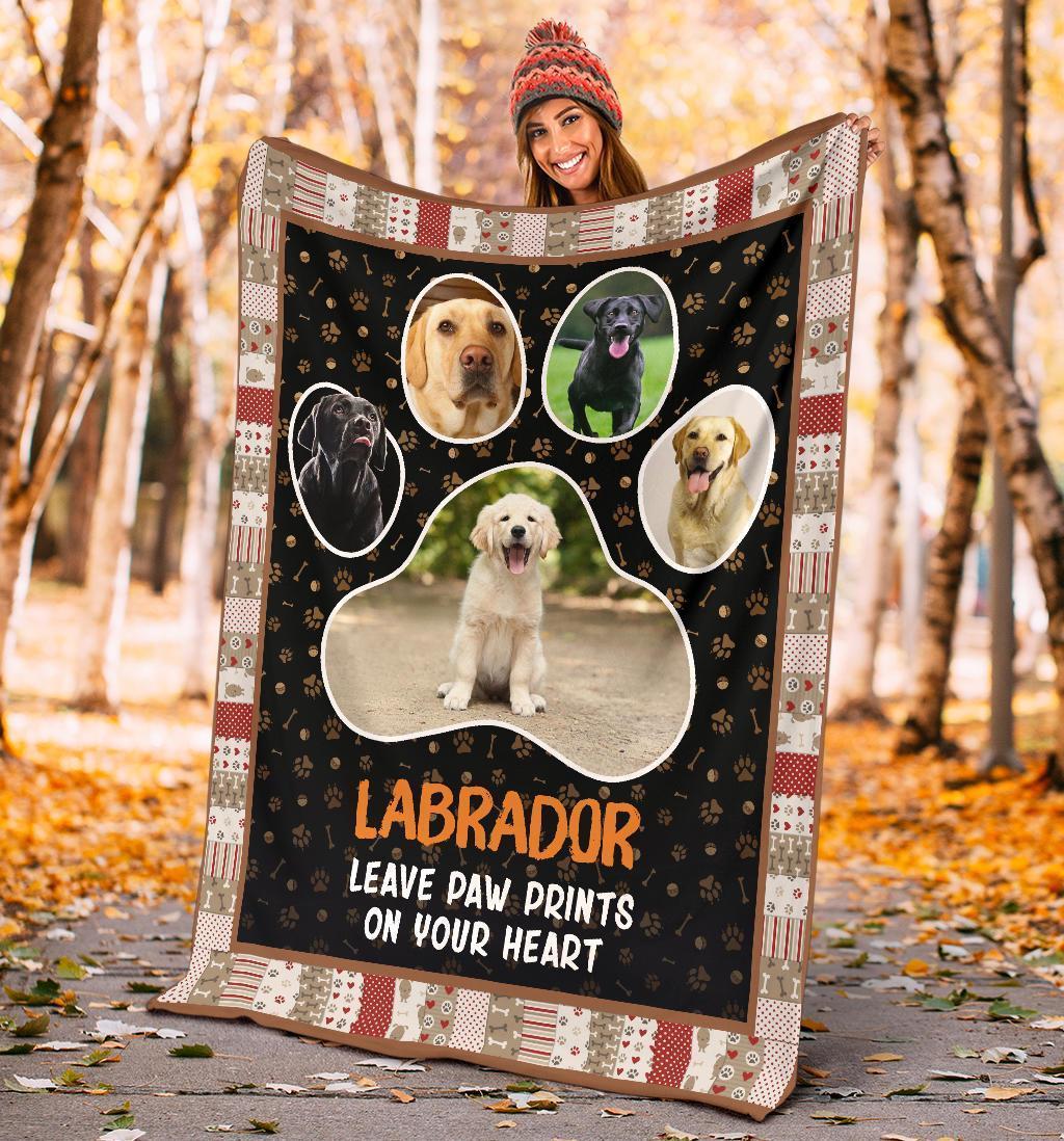 Labrador Leave Paw Prints On Your Heart Fleece Blanket-Gear Wanta