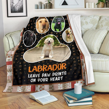 Labrador Leave Paw Prints On Your Heart Fleece Blanket-Gear Wanta