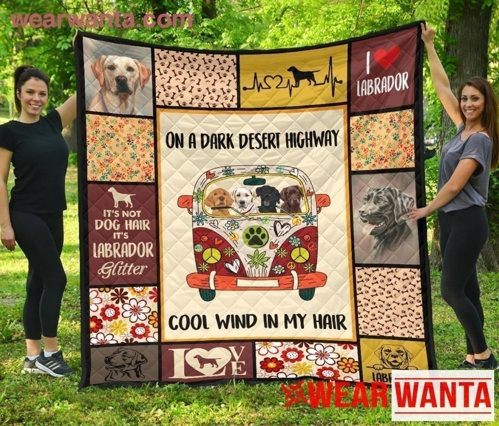 Labrador On Dark Desert Highway Hippie Van Quilt Blanket Dog Lover-Gear Wanta