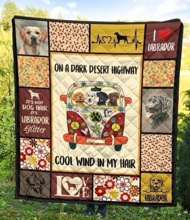Labrador On Dark Desert Highway Hippie Van Quilt Blanket Dog Lover-Gear Wanta