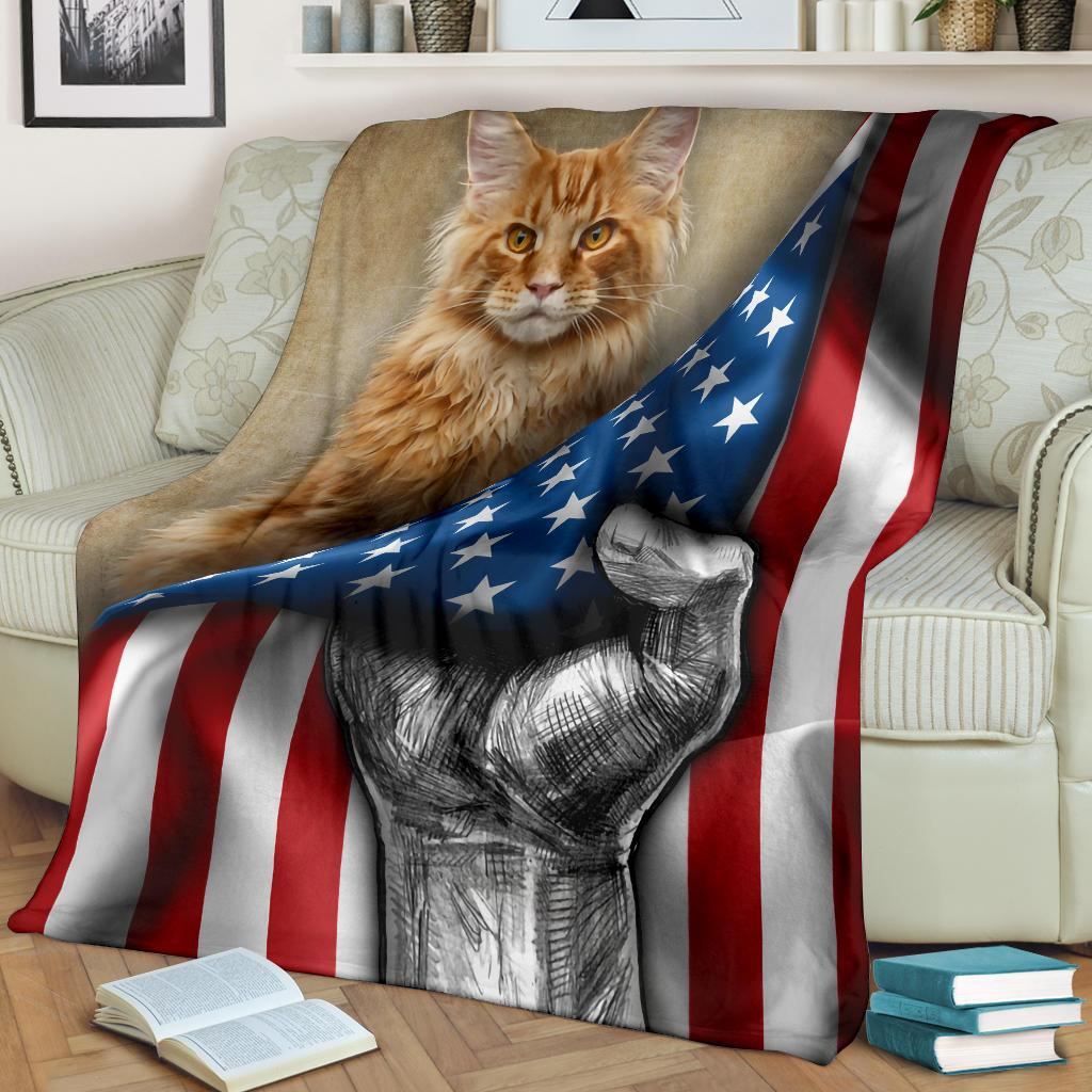 Maine Coon Cat American Flag Fleece Blanket-Gear Wanta