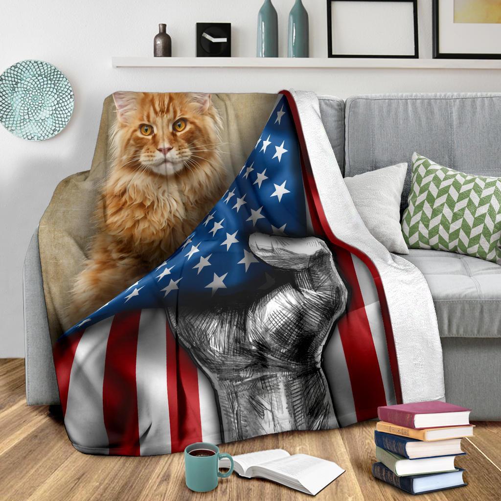 Maine Coon Cat American Flag Fleece Blanket-Gear Wanta