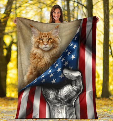 Maine Coon Cat American Flag Fleece Blanket-Gear Wanta