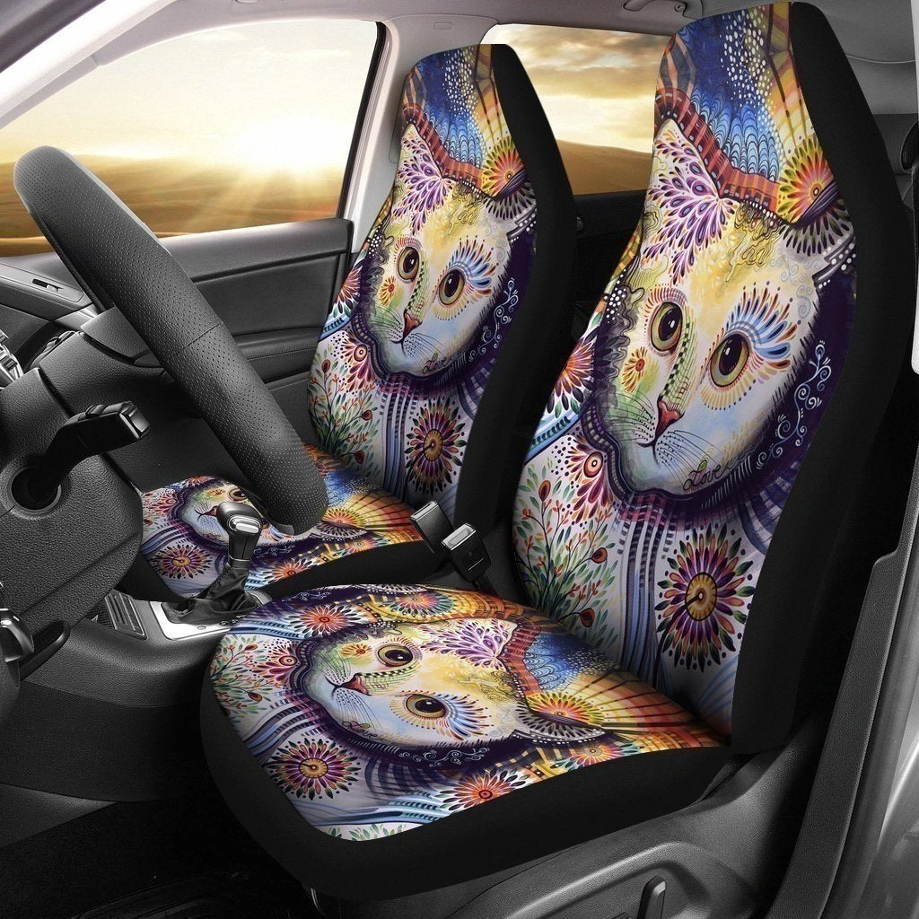 Mandala Cat Car Seat Covers Custom Car Decoration For Cat Lovers-Gear Wanta