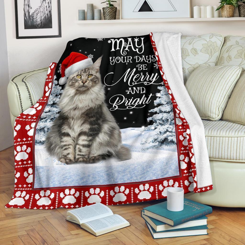 May Your Day Be Merry And Bright Cat Fleece Blanket Xmas-Gear Wanta