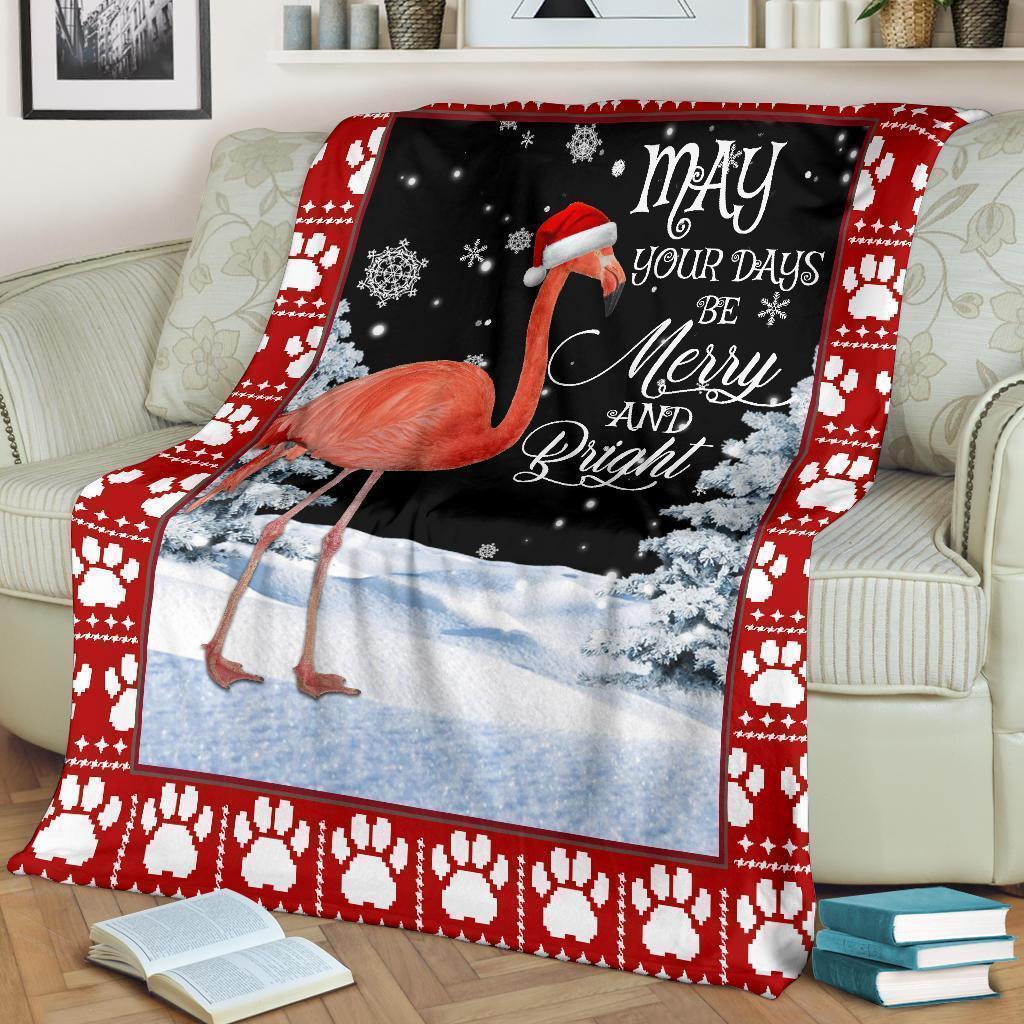 May Your Day Be Merry And Bright Flamingo Fleece Blanket Xmas-Gear Wanta