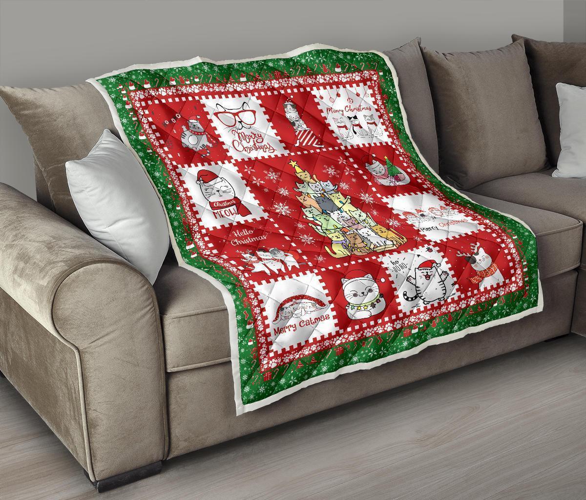 Merry Christmas Cat Quilt Blanket Xmas For Cat Lover-Gear Wanta