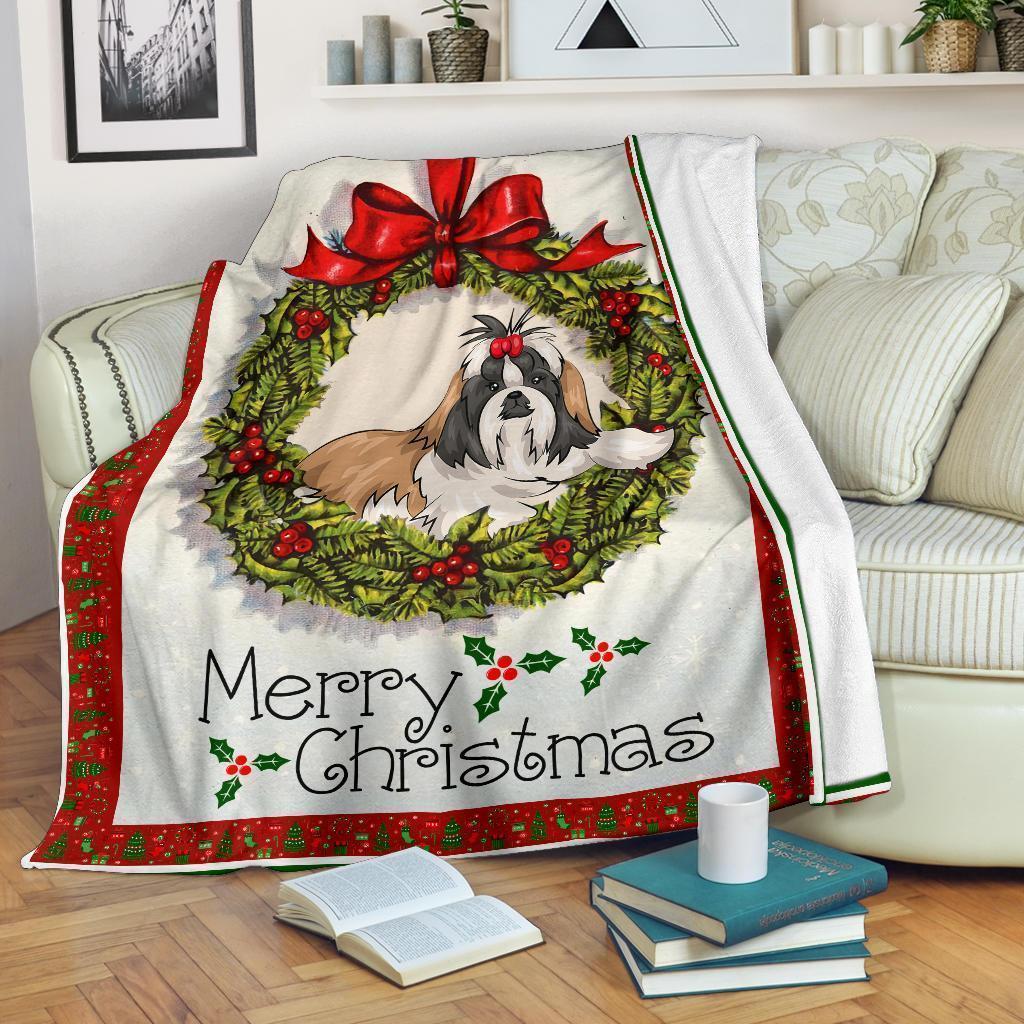 Merry Christmas Shih Tzu Dog Fleece Blanket Xmas-Gear Wanta