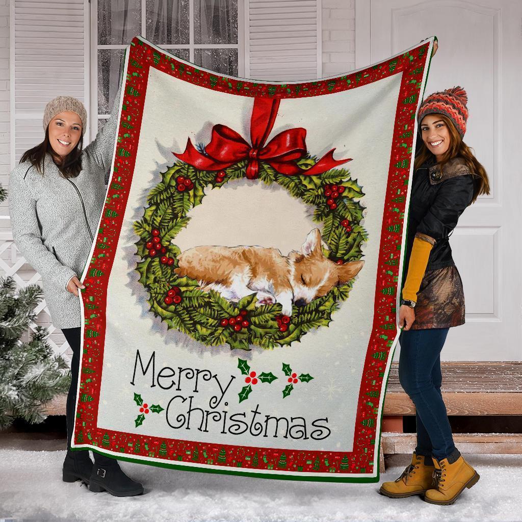 Merry Xmas Sleeping Corgi Dog Fleece Blanket-Gear Wanta