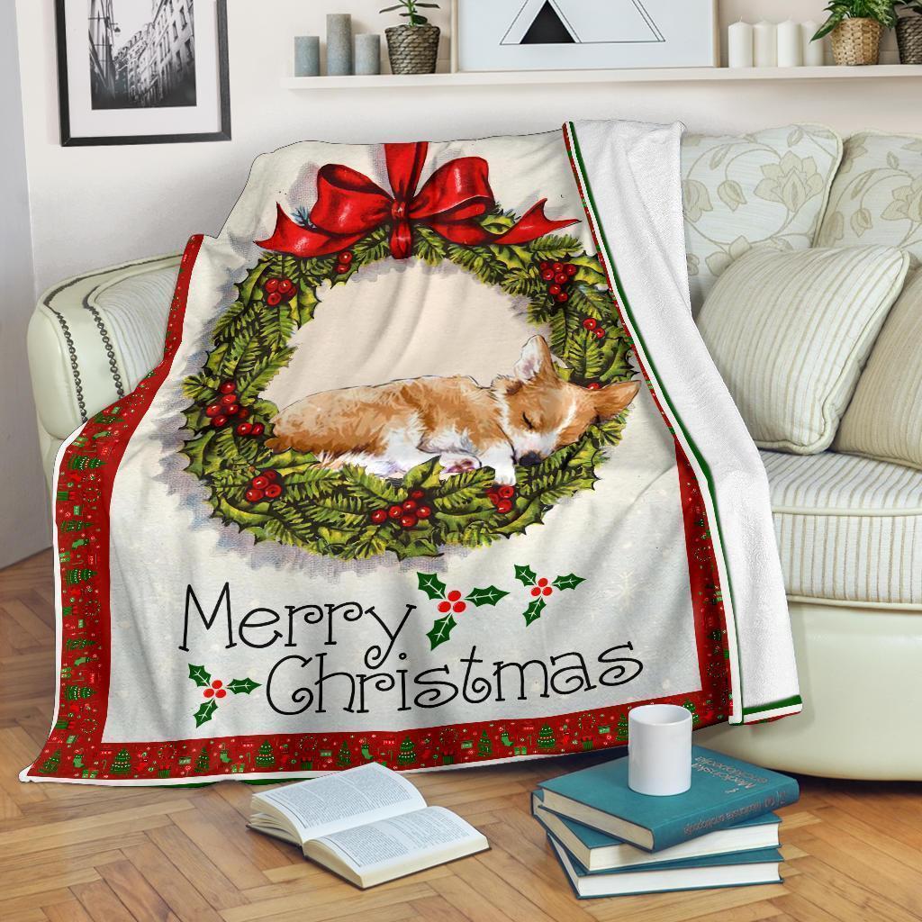 Merry Xmas Sleeping Corgi Dog Fleece Blanket-Gear Wanta
