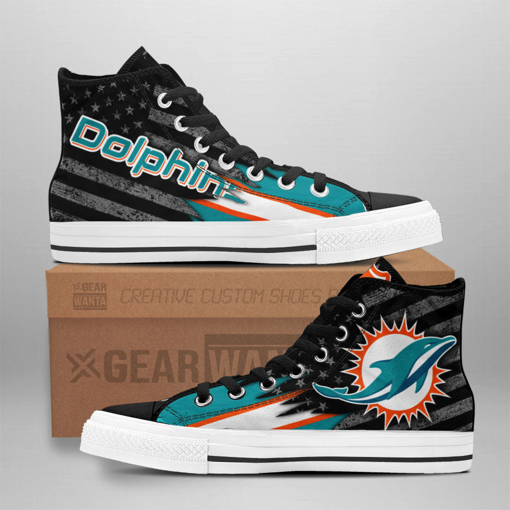 Miami Dolphins High Top Shoes Custom American Flag Sneakers-Gear Wanta