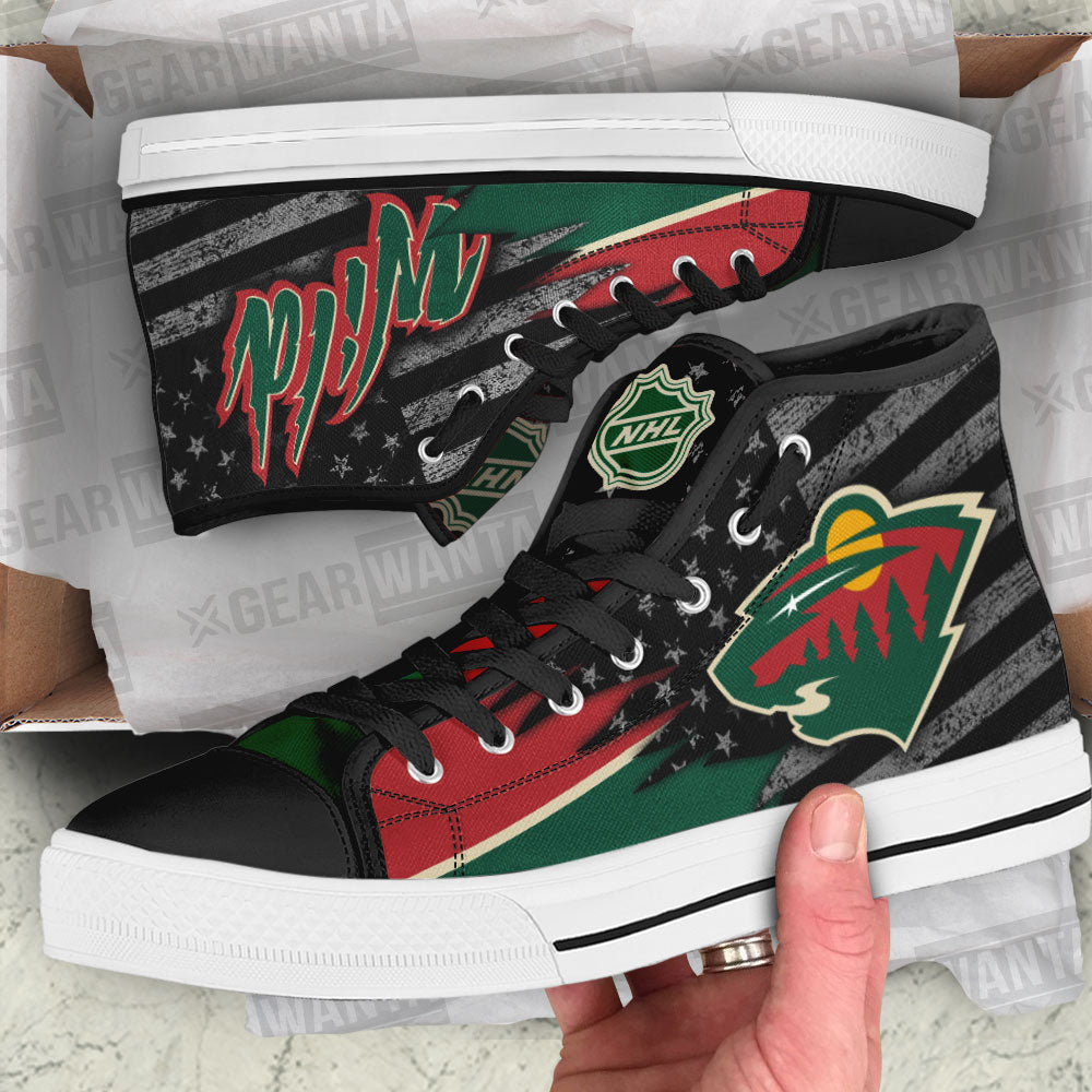 Minnesota Wild High Top Shoes Custom American Flag Sneakers-Gear Wanta