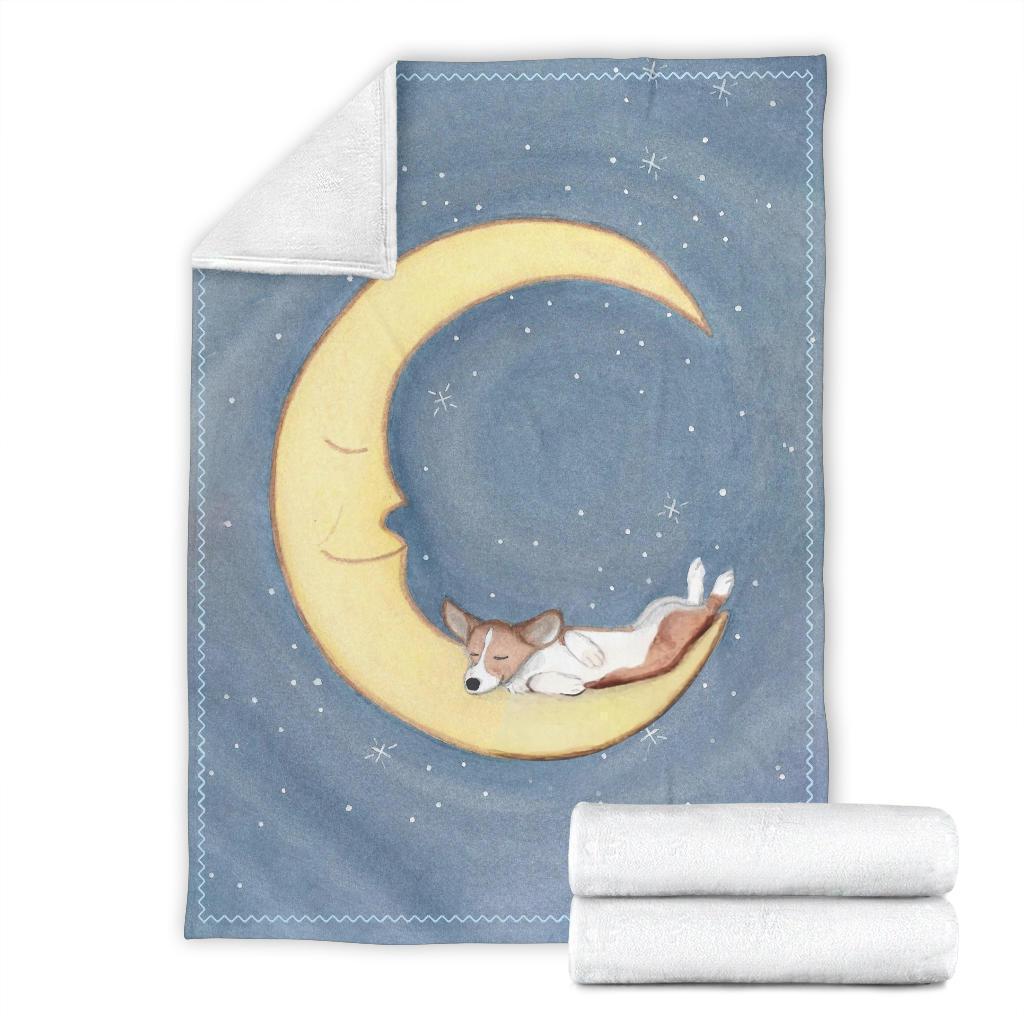 Moonlight Corgi Dog Fleece Blanket-Gear Wanta