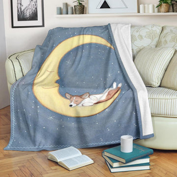 Moonlight Corgi Dog Fleece Blanket-Gear Wanta