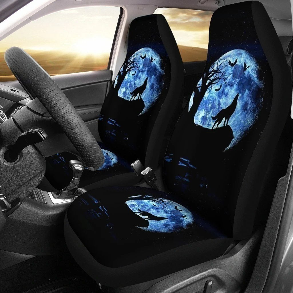 Moonlight Wolf Howl Car Seat Covers Custom Car Decoration For Wolf Lover-Gear Wanta
