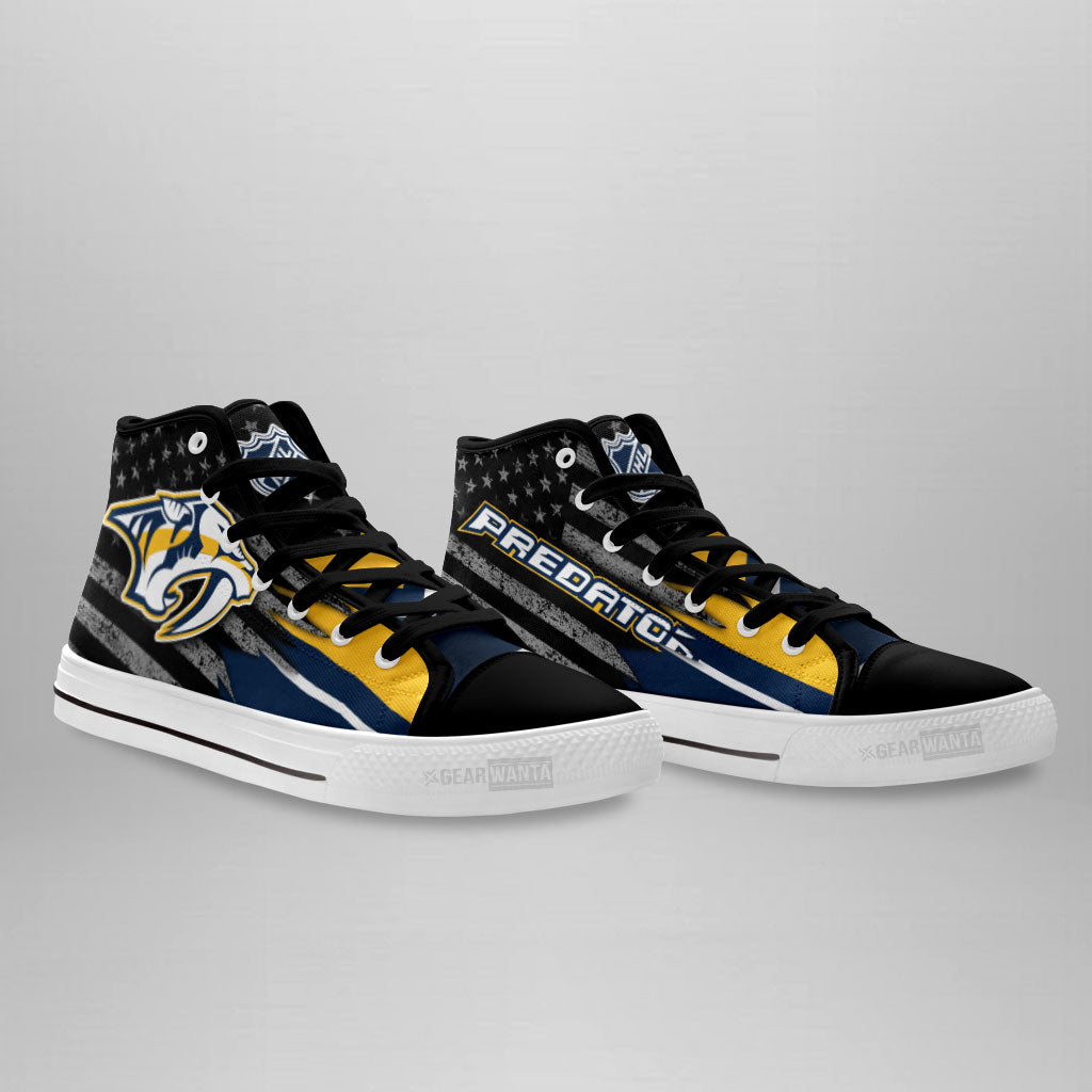 Nashville Predators High Top Shoes Custom American Flag Sneakers-Gear Wanta