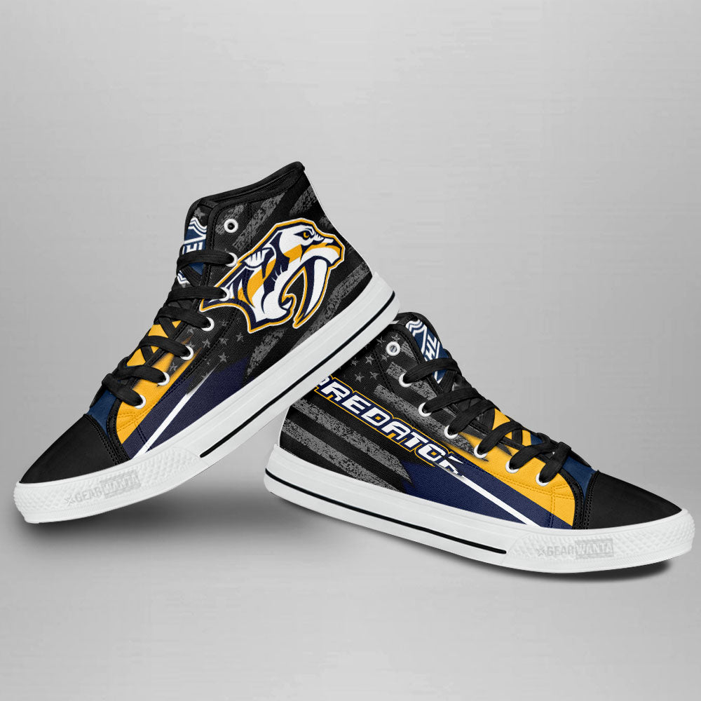 Nashville Predators High Top Shoes Custom American Flag Sneakers-Gear Wanta