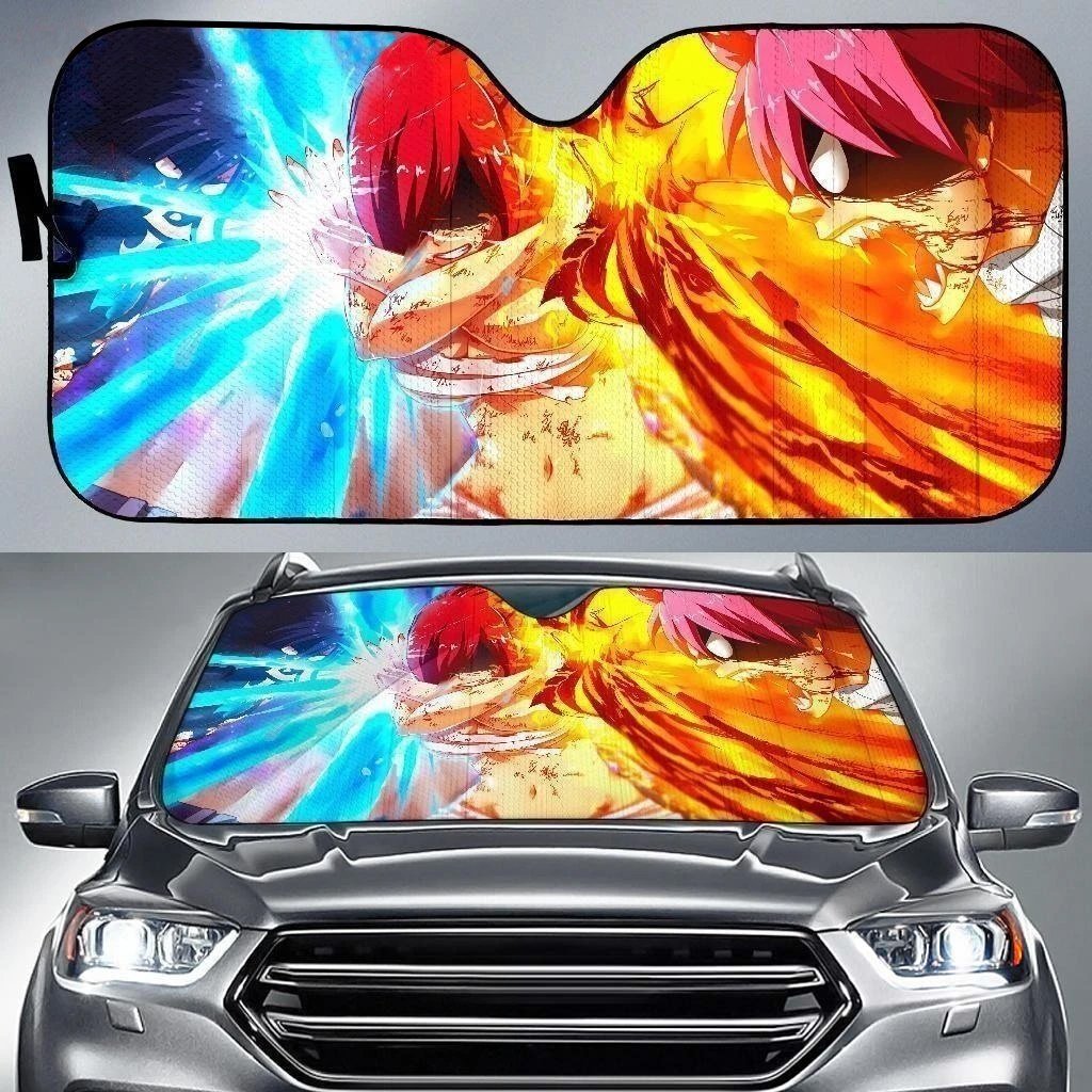 Natsu Erza Gray Fight Fairy Tail Anime Car Sun Shade NH06-Gear Wanta