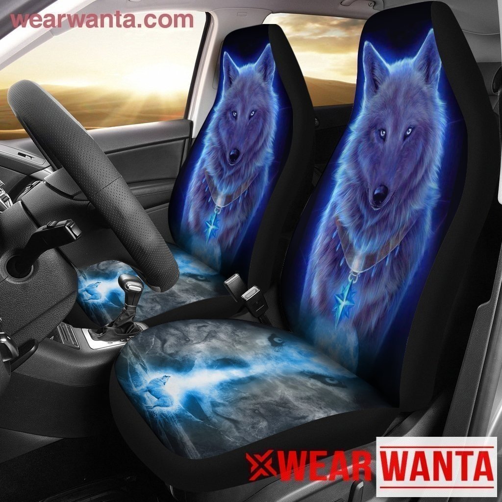 Neon White Wolf Car Seat Covers-Gear Wanta