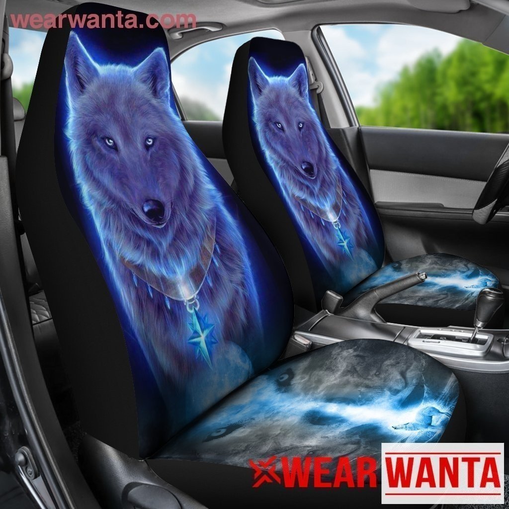 Neon White Wolf Car Seat Covers-Gear Wanta