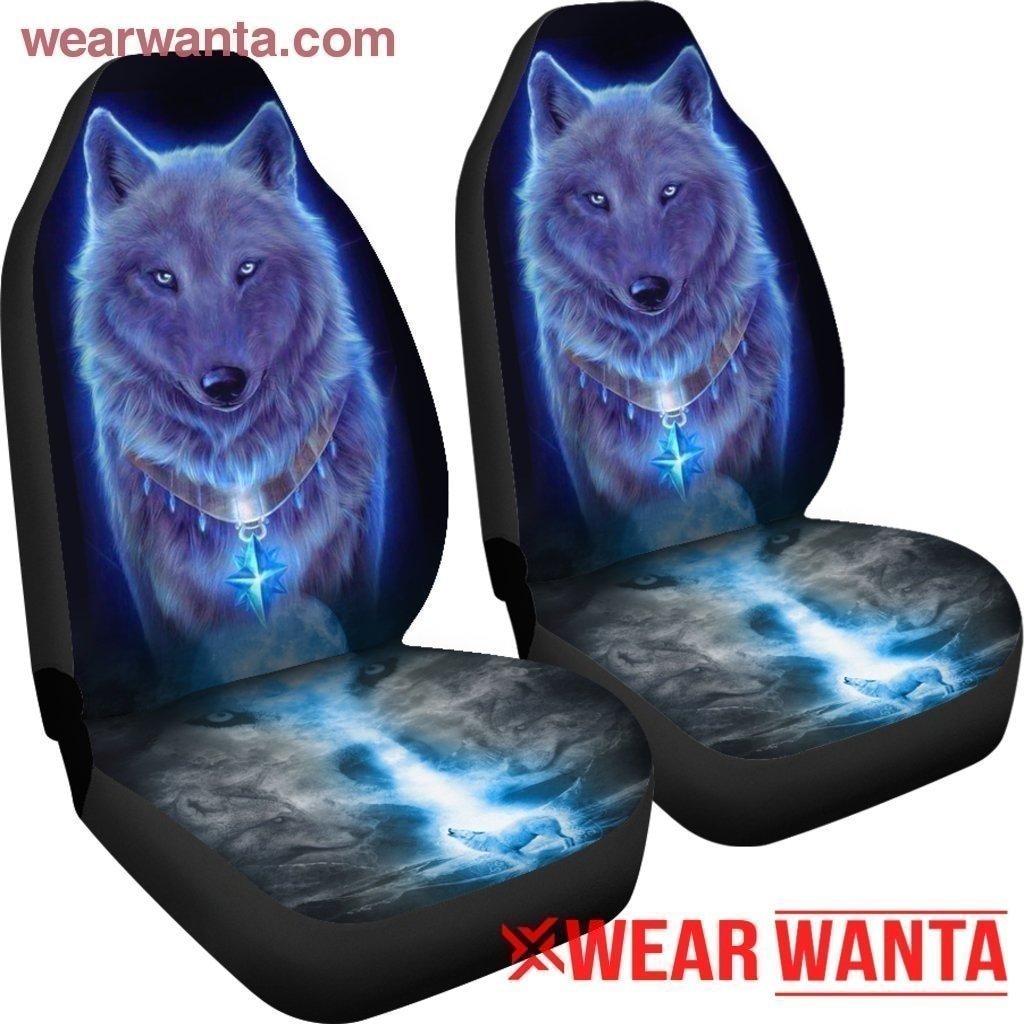 Neon White Wolf Car Seat Covers-Gear Wanta