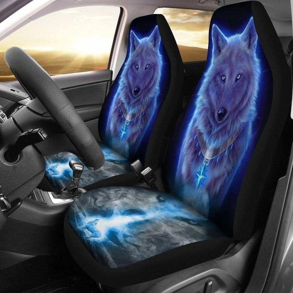 Neon White Wolf Car Seat Covers-Gear Wanta