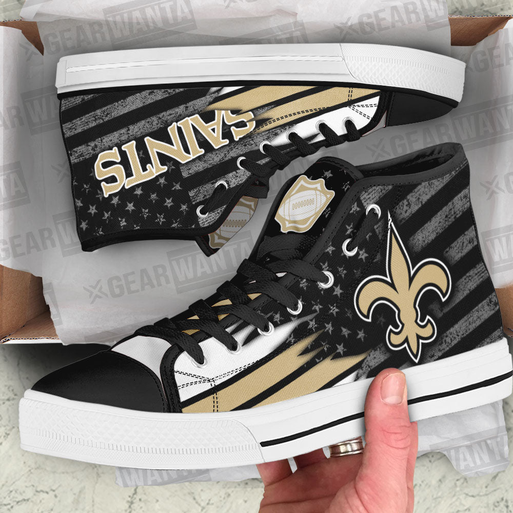 New Orleans Saints High Top Shoes Custom American Flag Sneakers-Gear Wanta